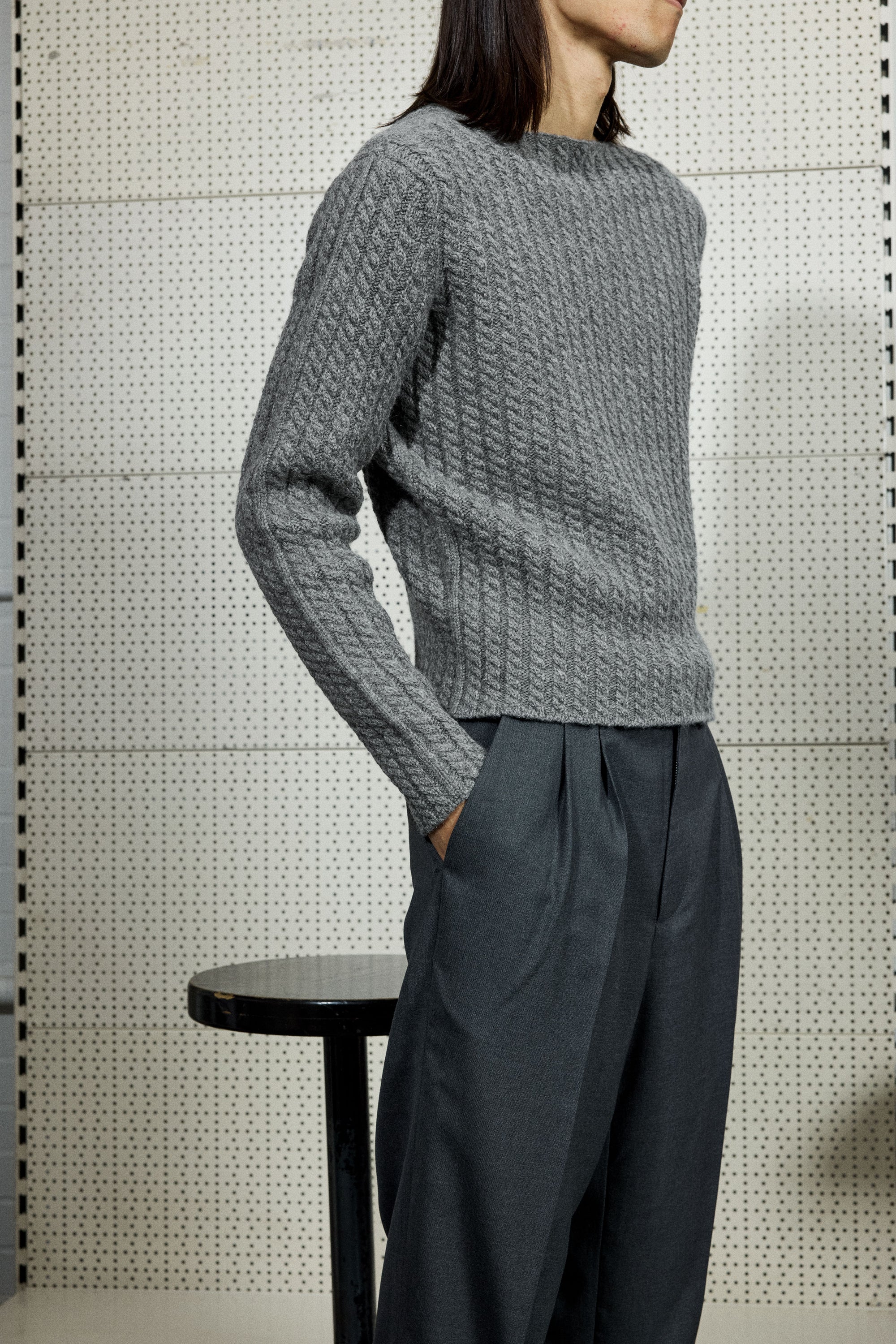 2X2 CABLE PULLOVER IN MID GREY