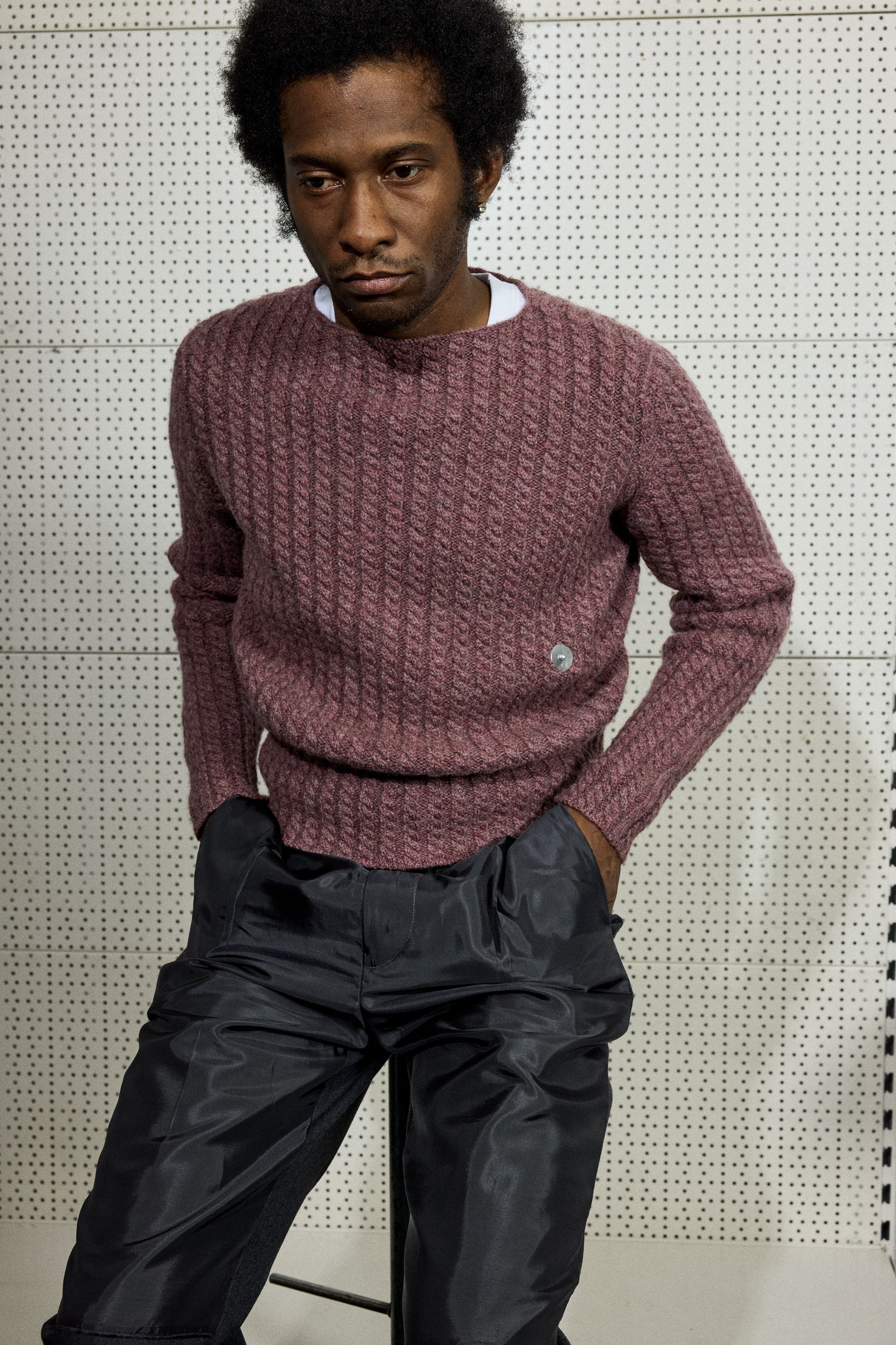 2X2 CABLE PULLOVER IN VINTAGE ROSE