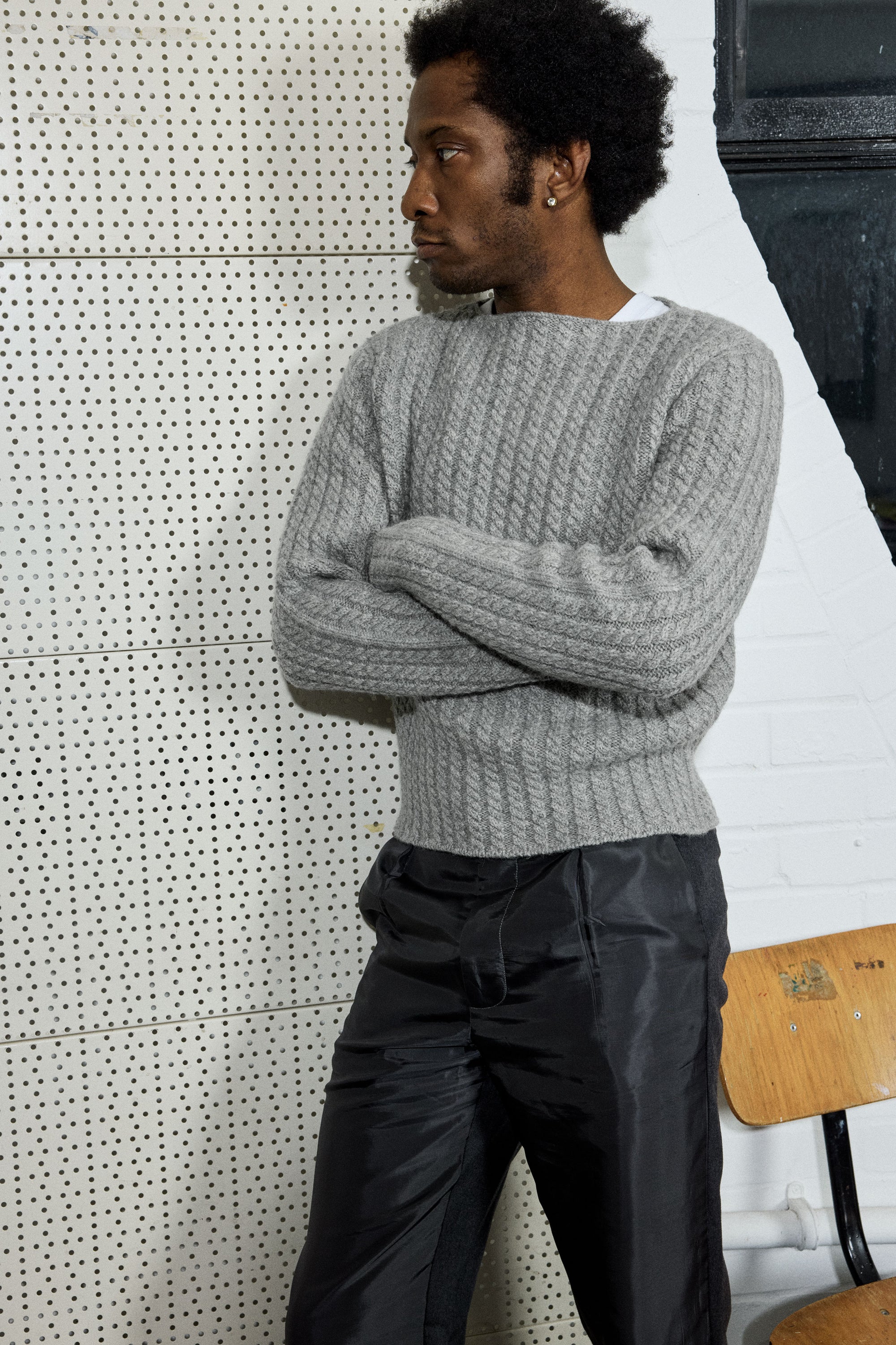 2X2 CABLE PULLOVER IN SILVER